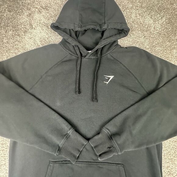 Gymshark Hoodie Mens Large Regular Black Pullover Sweatshirt Workout Gym Trainin - Picture 1 of 8